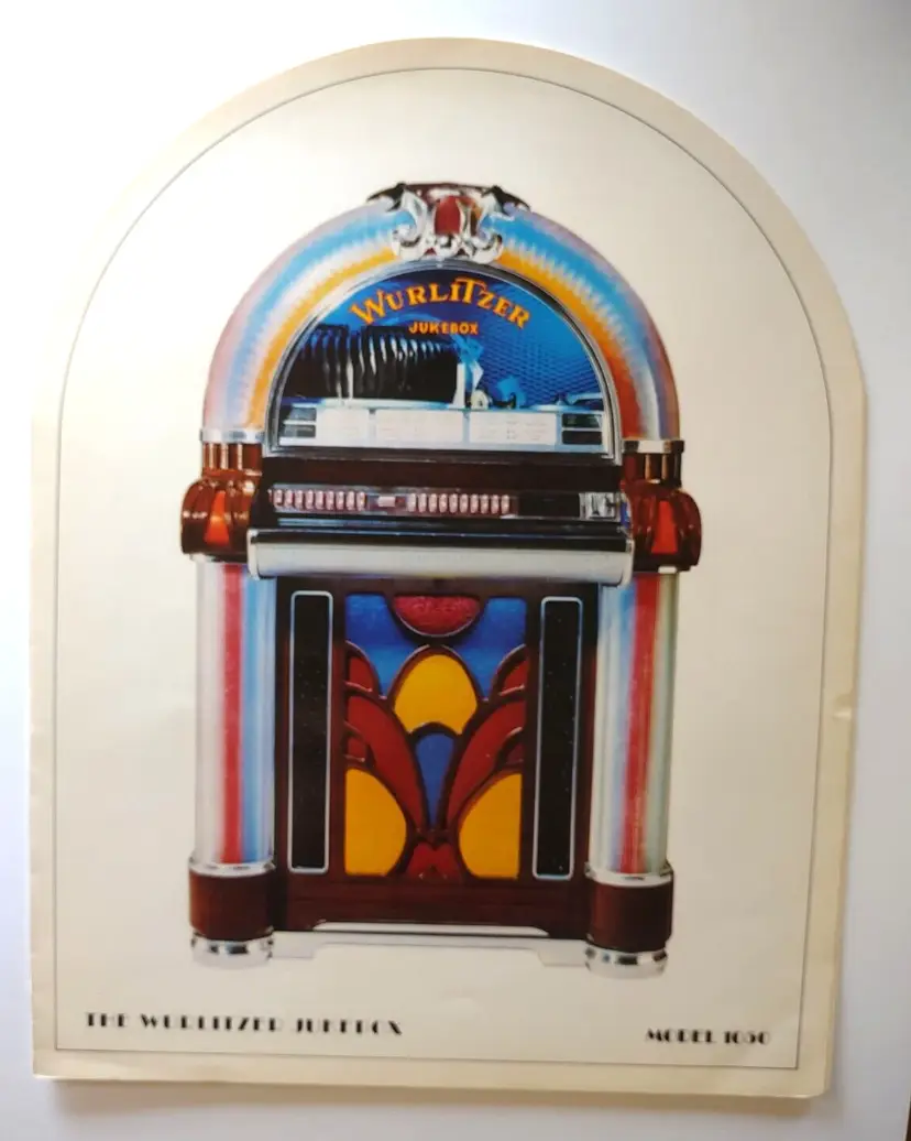 Wurlitzer 1050 Jukebox Flyer 1973 Original Foldout Phonograph Art 8.5" x 11"