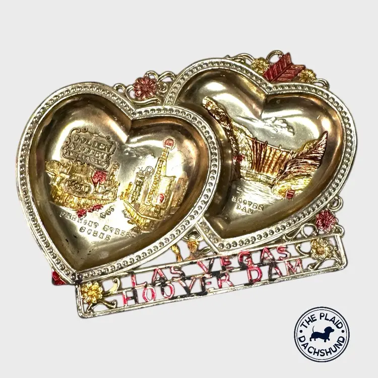 Vintage Double Heart Las Vegas Trinket Dish