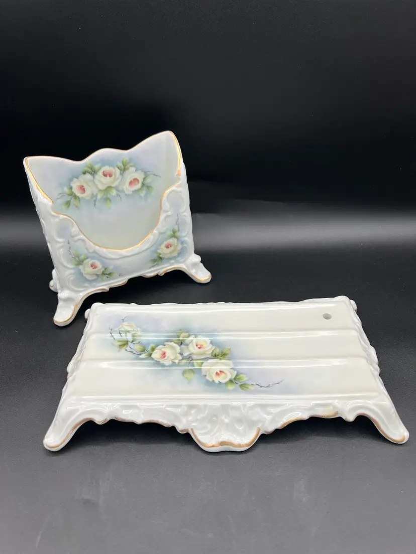 Germany 🇩🇪 Gerold Porzellan W. Germany Hand Painted Porcelain Trinket Dish & Card Holder