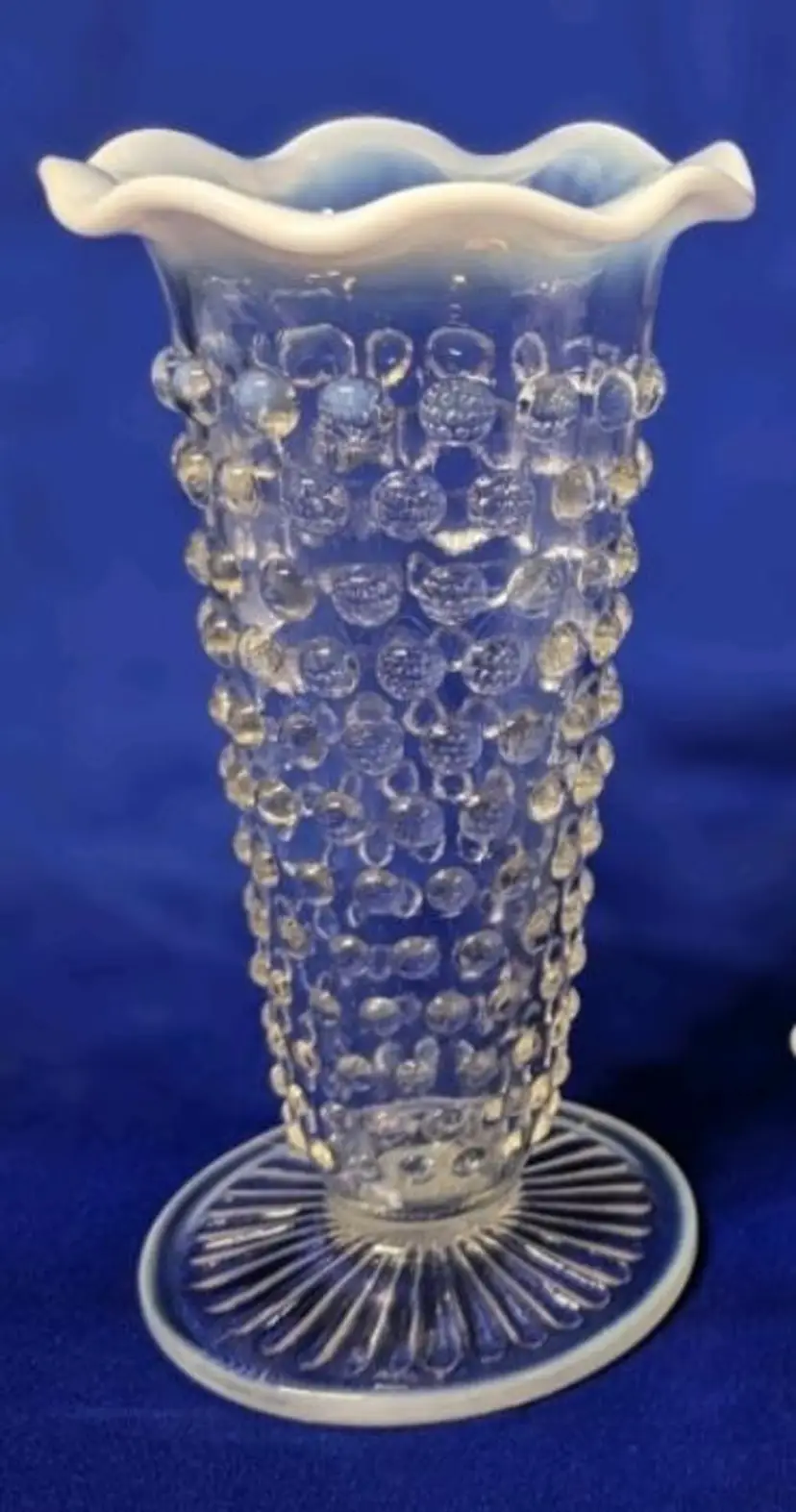 Vintage Unsigned Fenton Opalescent Hobnail Moonstone Glass Vase