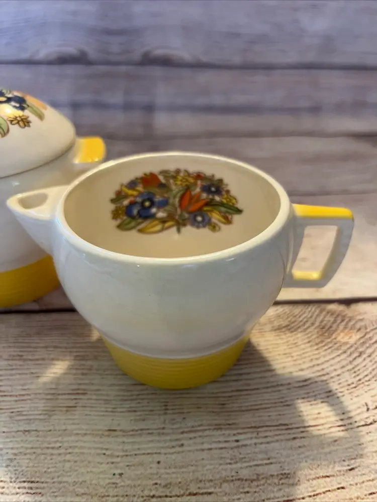 Sugar Bowl Creamer Set Triumph American Limoges Sebring Ohio Bermuda-T Yellow