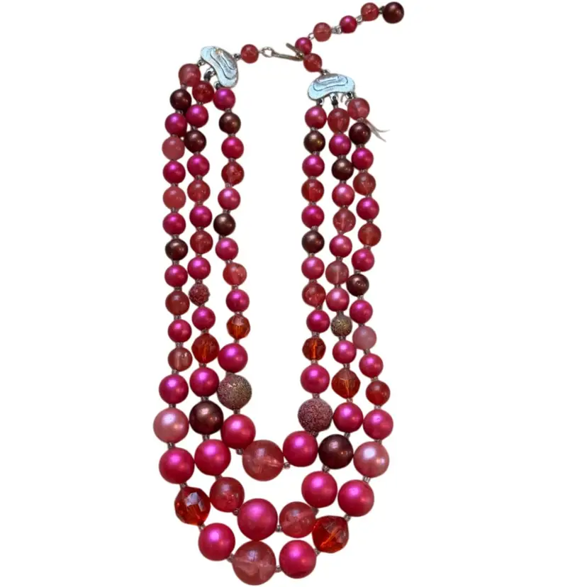 Vintage Pink Bead Triple Strand Necklace