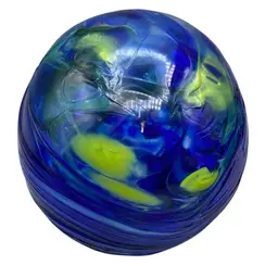 Blown Glass Orb Blue Yellow Retro Earth Look Stamped 8