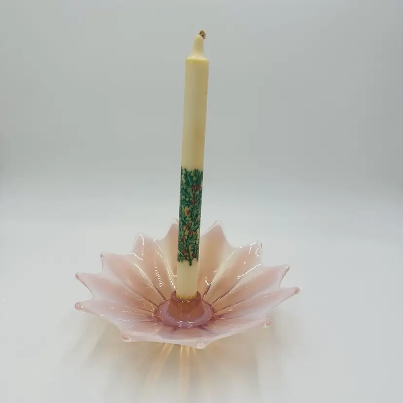 Fostoria Glass Candle Holder Pink Opalescent Heirloom Vintage Decor
