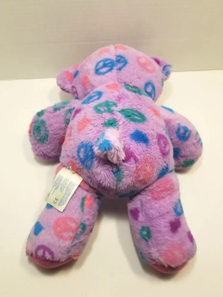 Build A Bear Peace Sign Teddy Bear 15” Plush Purple Stuffed Animal