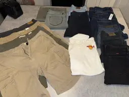 14 Piece Mixed Clothing Timberland, Timberland Perry Ellis Wrangler Rustler Structure Denim Swiss Haggar The Drop