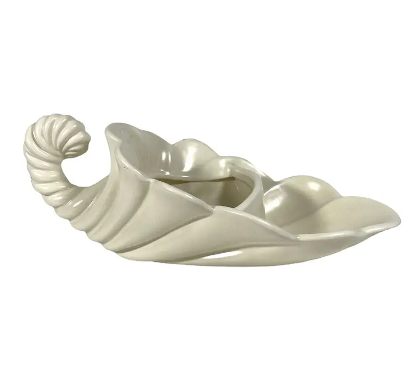 Vintage Haeger Pottery Planter Horn Of Plenty Cornucopia Candy Dish White SIGNED