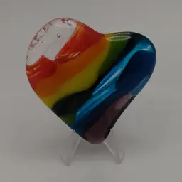 Made by Me! Fused Glass Pocket Heart Rainbow Pride LGBTQ 2" Handcrafted Studio Art
