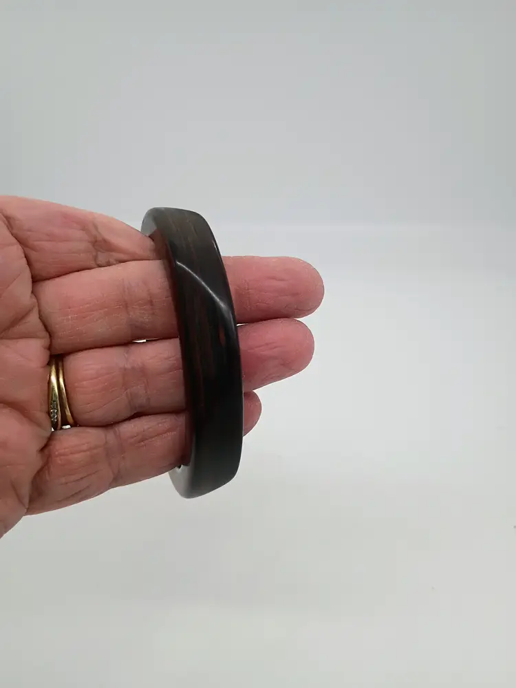 Vintage Hand Made Faceted Turned Wood Narrow Bangle Bracelet  Size M