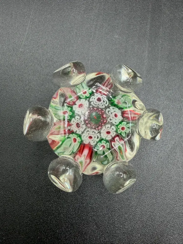 Glass 6-Petal Lotus Flower Complex Millefiori Paperweight Chopstick Holder 1930s