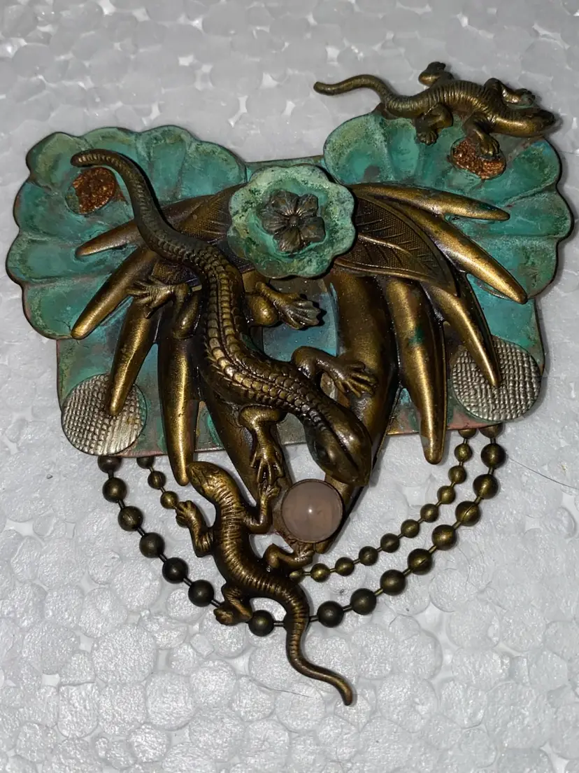 Unique Vintage Artisan Lizard Brooch