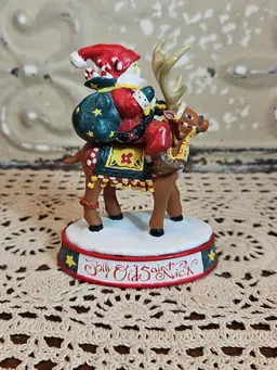Mary Engelbreit "Jolly Old Saint Nick" Santa Riding a Reindeer Figurine (read)