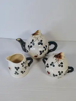 Vintage Honeycomb Bee Teapot Sugar Creamer Set Japan