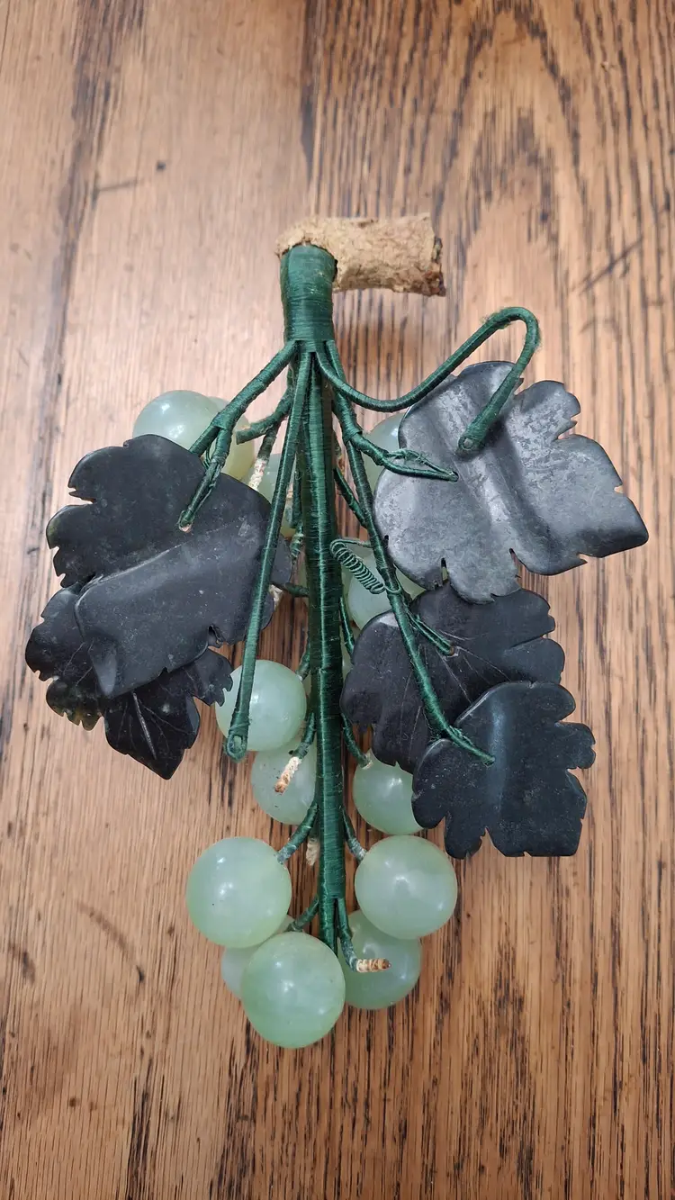 Vintage Stone Grape Cluster with Carved Stone Leaves