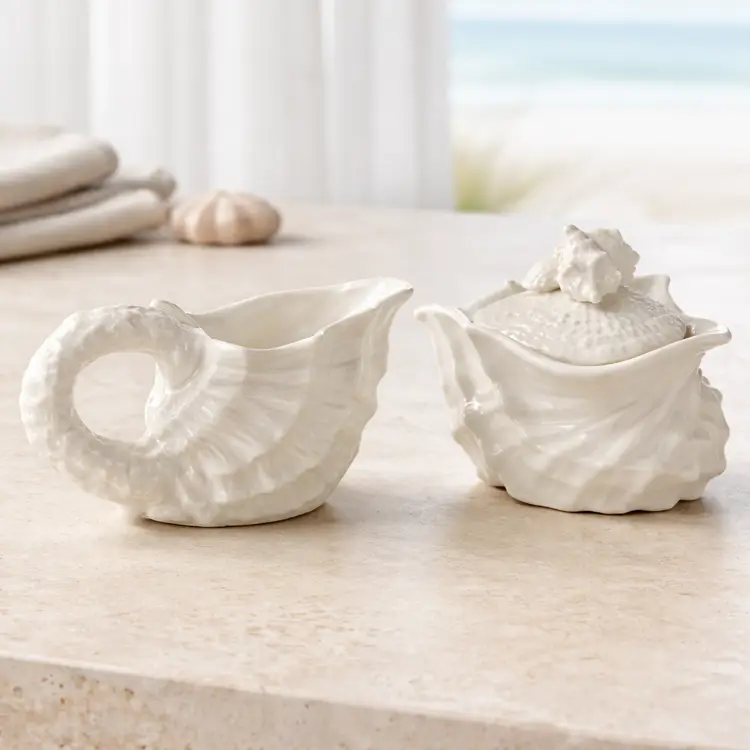 Seawave White Creamer and Sugar Bowl by Blue Sky