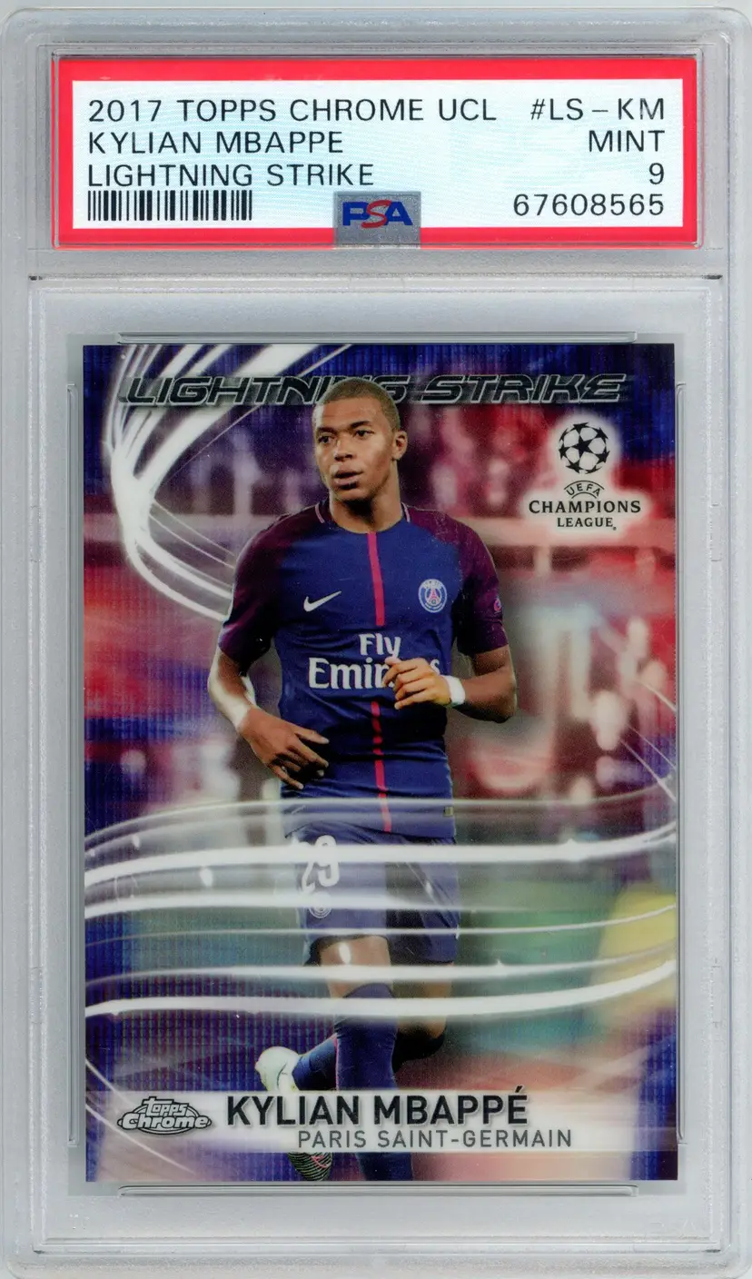 2017 Topps Chrome UCL KYLIAN MBAPPE RC Rookie #LS-KM Lightning Strike PARIS SAINT-GERMAIN PSA 9 MINT