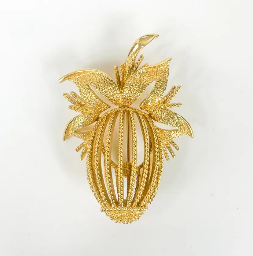 Monet Gold Tone Rope Fruit berry Brooch