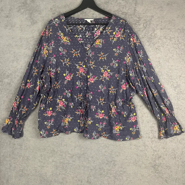 Caslon Blouse Womens PTP 24" Size 2X Navy Floral Boho Peasant Style