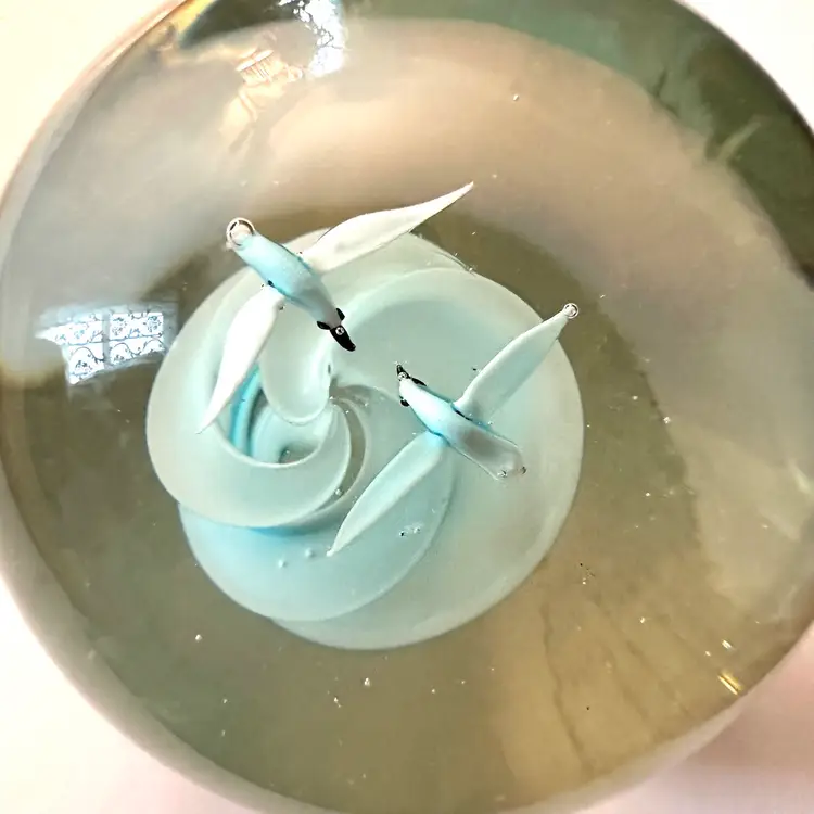 Vintage Aqua Birds Flying Over an Aqua Cyclone No Signature no Flaws Noted 4x3.5” Shimmery Magical