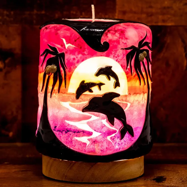 GLOW CANDLE: WP-6500-SUNSET SPLASH DOLPHIN PARTY