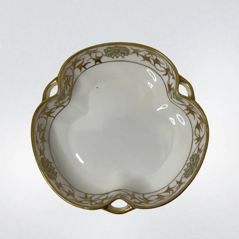 Nippon Hand Painted Serving 6β Dish with Handles Light/Soft Green and Gold Accents