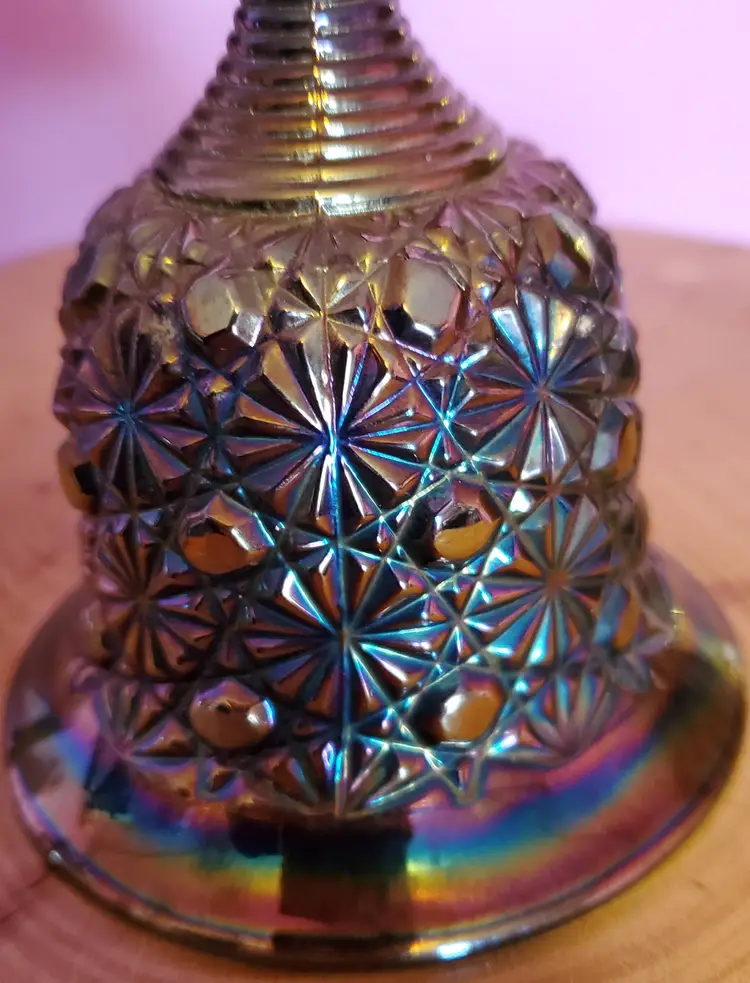 Vintage Fenton Carnival Glass Bell Amethyst Daisy And Button