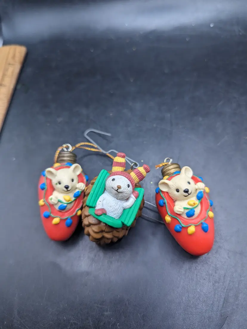 Vintage Lot of 3 Avon Ornaments Two Bear with Lights One Bunny in Pine Cone