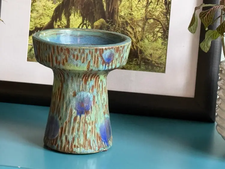 Art Pottery Glacéd Ceramic Textured Multicolor pillar Pedestal Candle Holder