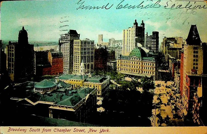 Broadway South from Chamber Street New York City Postcard 1909