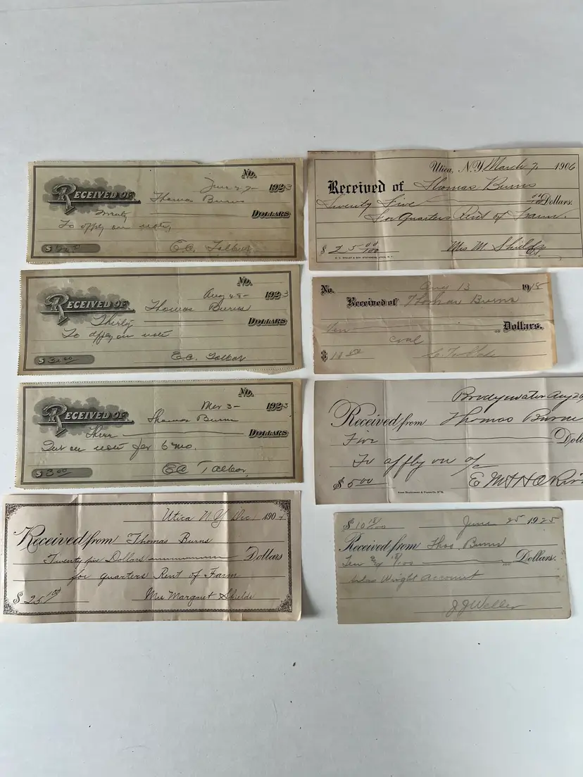 Early 1900s Antique Receipts. Payment Received Ephemera Farm Rent, Coal, Large Receipts