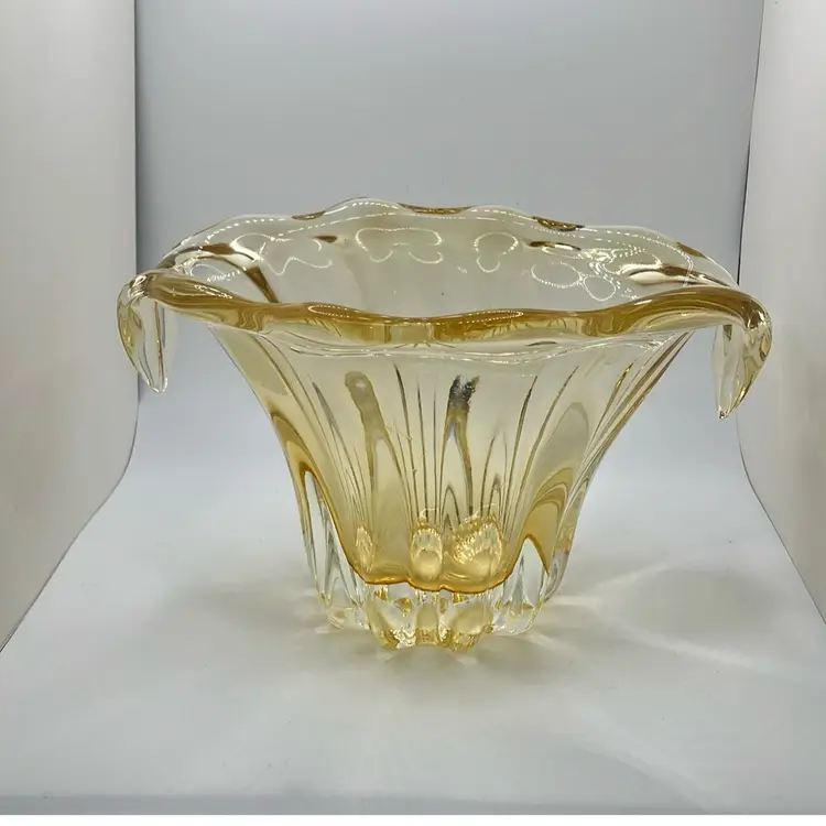 Honey Yellow Handmade Glass Bowl Vase With Handles
