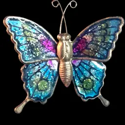 #0007 Vintage Enamel Gold Tone Metal Butterfly Brooch Pin Jewelry