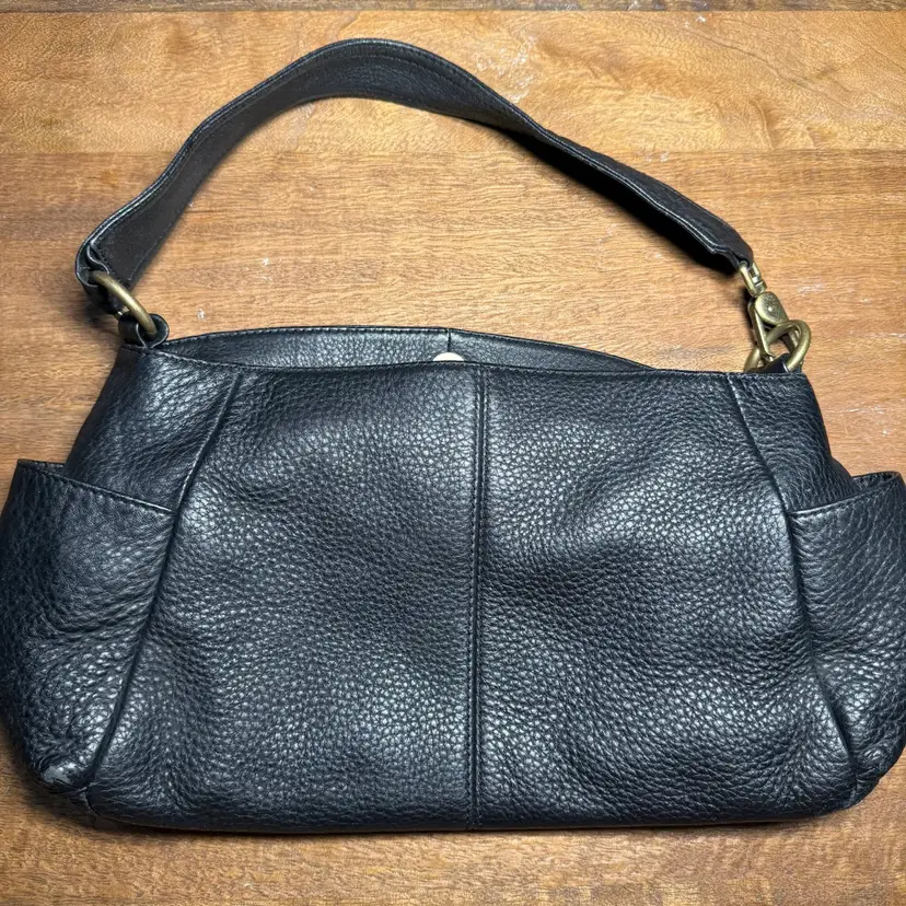 Black Pebbled Leather Shoulder Bag 13” x 8”