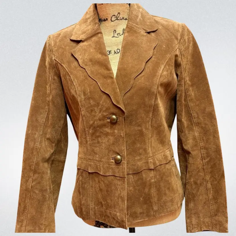 Y2K ANN TAYLOR LOFT Sz 14 Tan Suede Leather Short Blazer