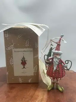 Mackenzie Childs Patience Brewster Dashing Santa Christmas Ornament NIB