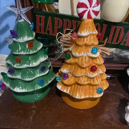 2 ceramic light up trees 9.5” tall