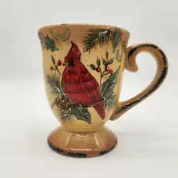 Maxcera Honey Cardinal Holly Pine Cone Christmas Holiday Large Mug Footed Gift