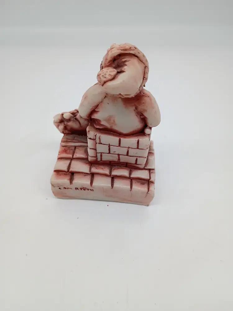 Vintage Georgia Marble Santa In The Chimney Carved Signed  R. Ruth Figurine LE #58/300