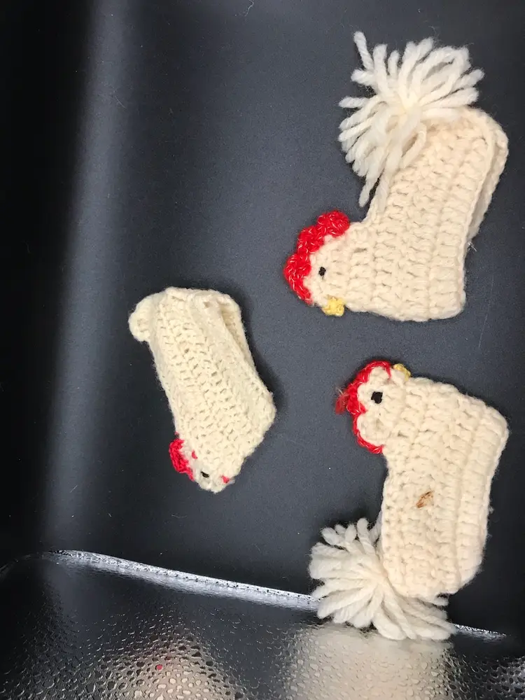 Trio vintage crocheted chicken egg covers