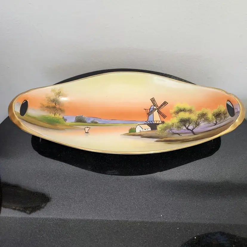 Hand Painted Noritake Oval Bowl, 2 Handles, Windmill