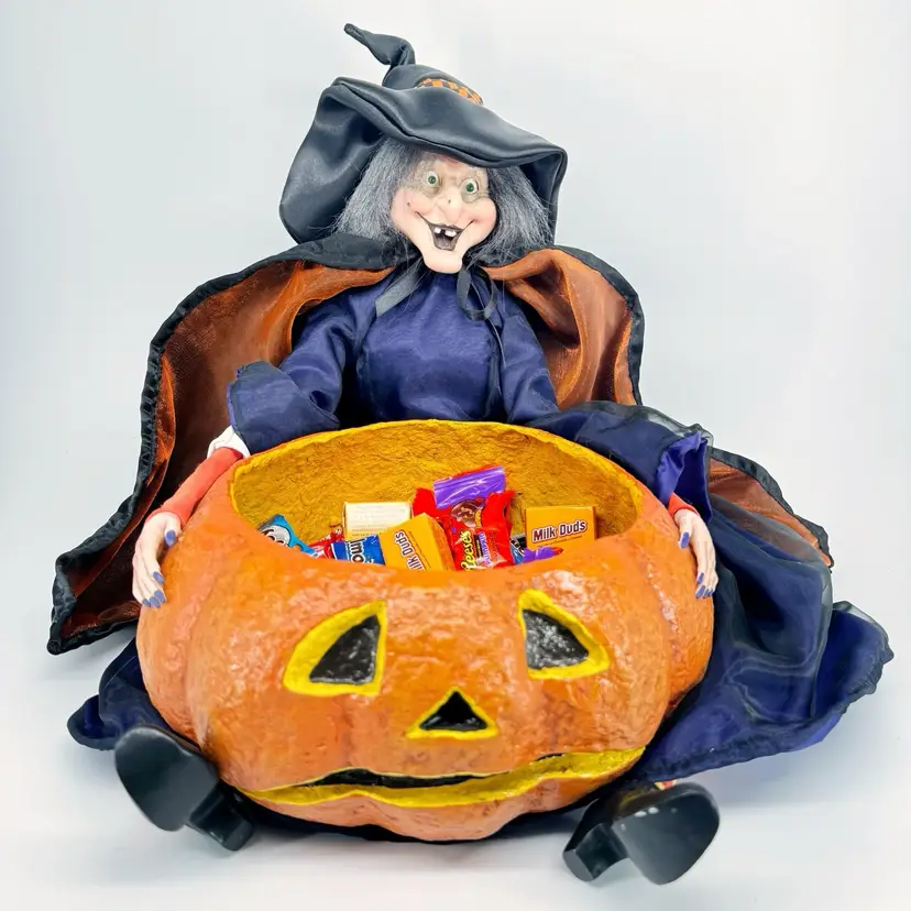 Department 56 Witch with Pumpkin Halloween Candy Bowl, Animated with Sound & Lights - SEE VIDEO
