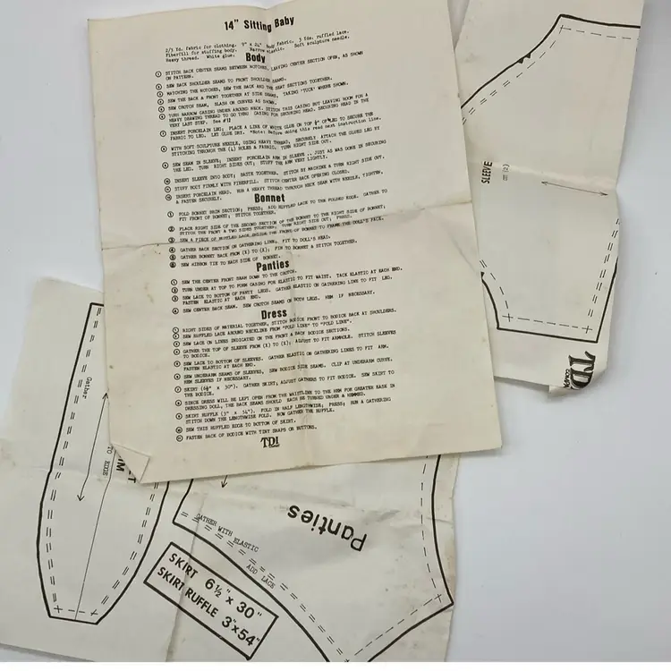 Baby Doll Clothing Pattern (partial)& Instructions