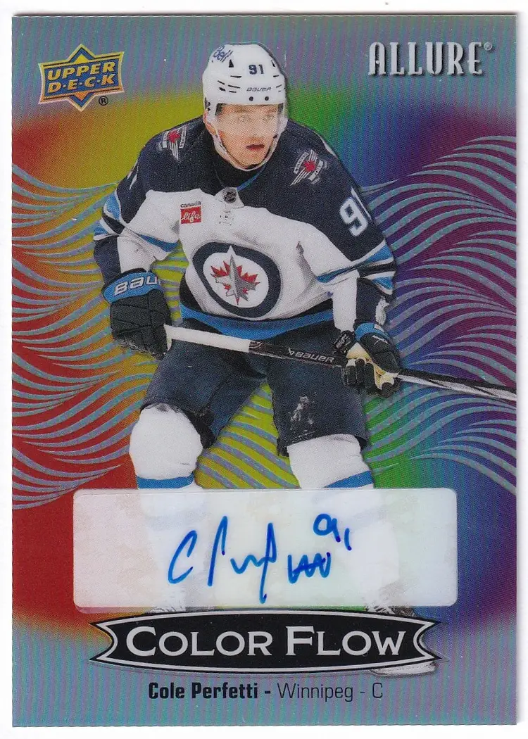 2024-25 Upper Deck Allure Color Flow Autographs Full Rainbow #CFAPE Cole Perfetti Winnipeg Jets Hockey Card