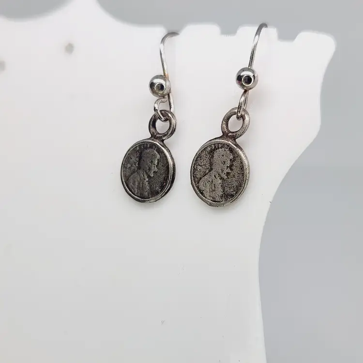 Vintage 925 Sterling Silver Coin Penny Jewelry Earrings Minimalist Dainty Hook