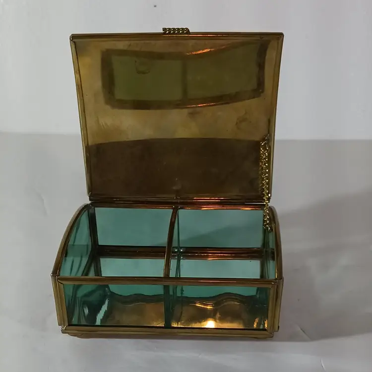 ENESCO Green Glass JEWELRY KEEPSAKE TRINKET BOX THOMAS KINKADE Mirrored