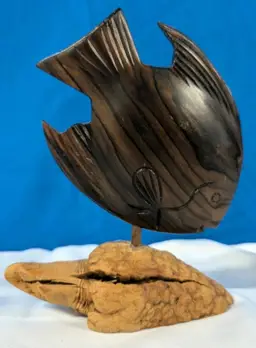 Carved Wooden Tropical Fish with Stand