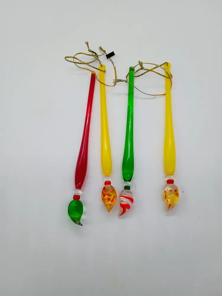 Holiday Gallery Set of 4 Hand Blown Art Glass Paint Brush Ornaments 6"