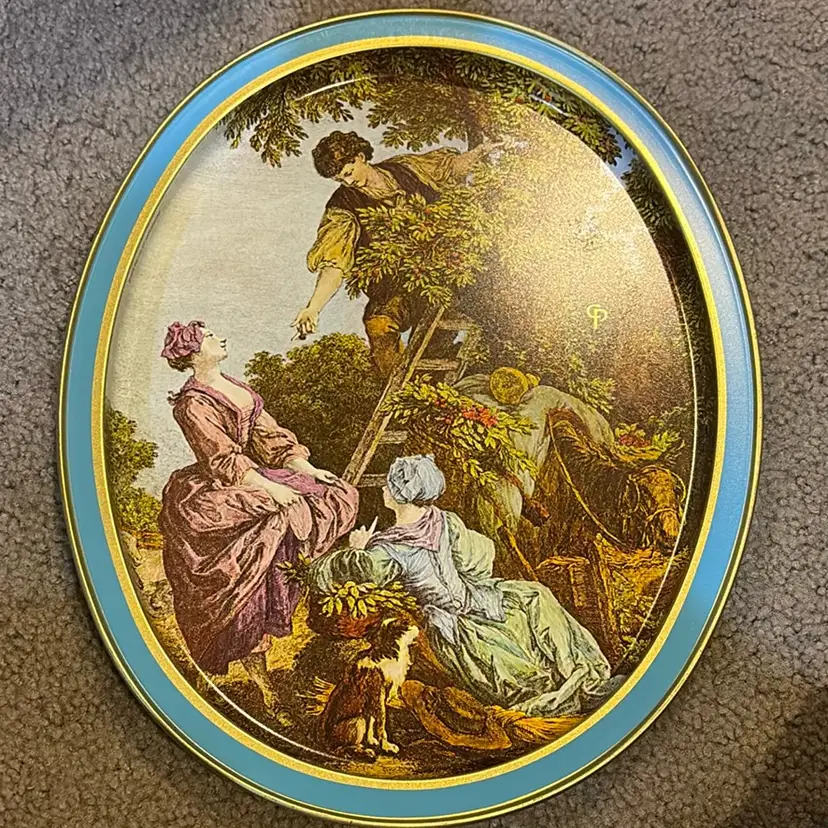 European Scenery Tin Tray 1975 PCH Inc With Gold Detailing And CP Marking