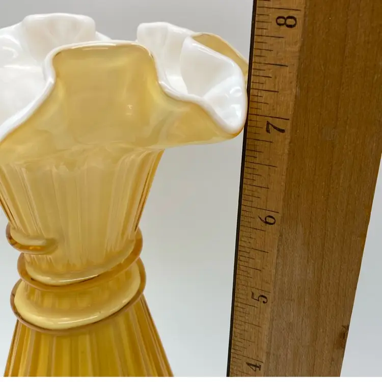 FENTON Honey Amber Wheat Vase Butterscotch Cased Glass 7.5"