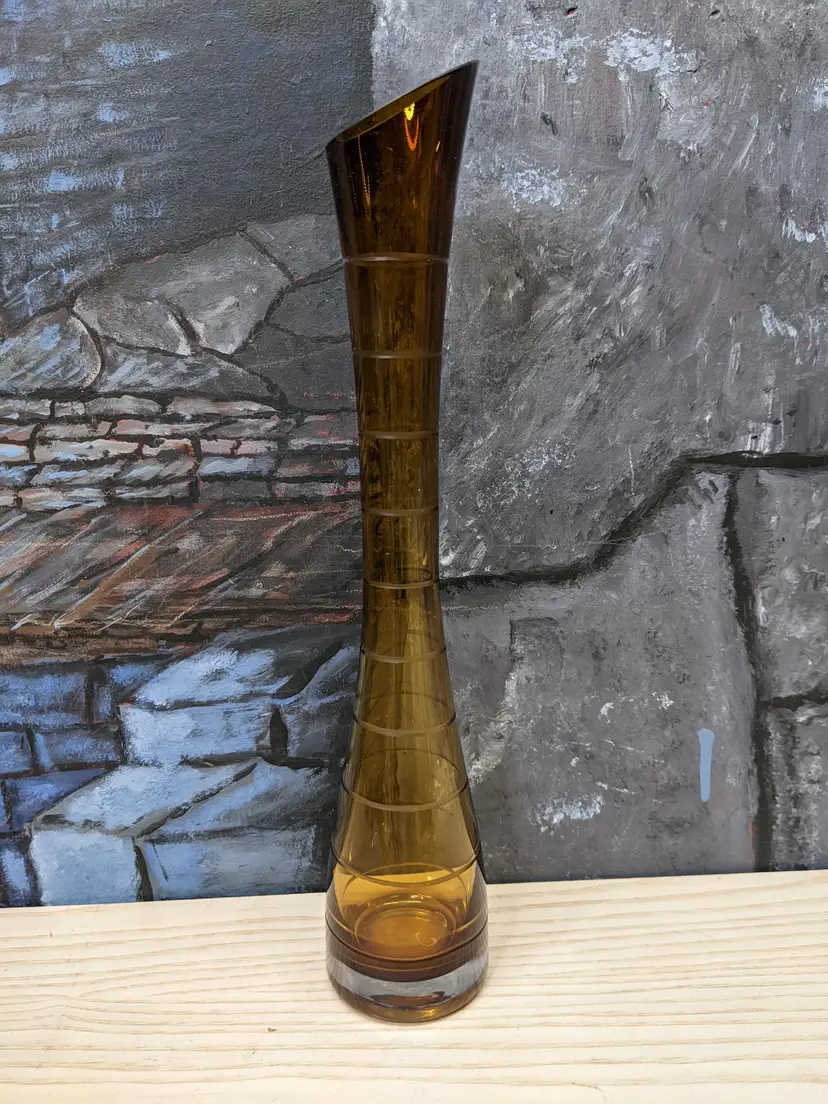 Mikasa Sienna Enchanted Forest Vase Glass Amber 12” Brown Tall Cut Rings Bud Rose Dark Cottagecore Gift cut rings Window